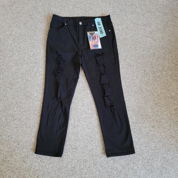 NWT VIP Jeans Destructed Black Jeans Size 18 - Picture 1 of 11